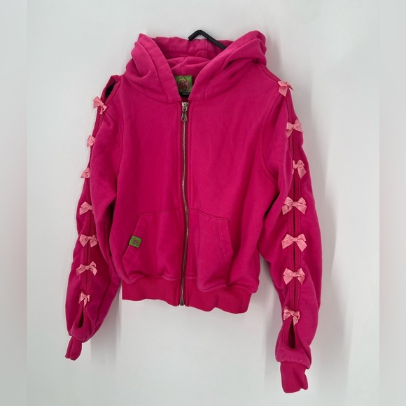Marshall Columbia Cash By Cash App Pink Ribbon Bow Cut Out Cropped Zip Up Jacket - Picture 3 of 9
